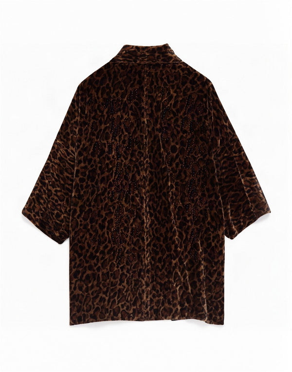 Vintage γυναικείο βελούδο oversized πανωφόρι UK 16 Large Brown Animal print