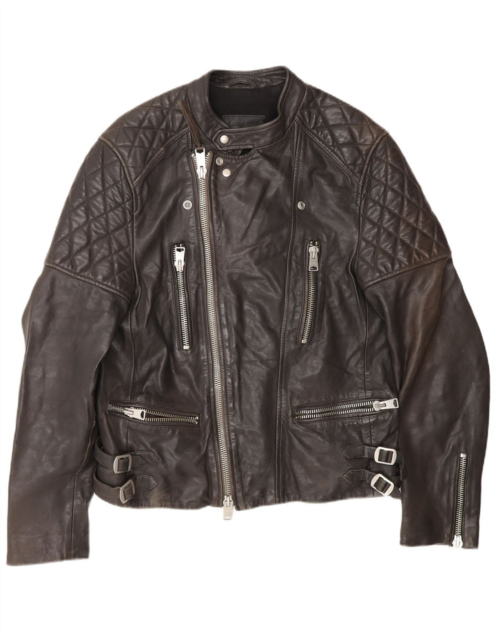 All Saints Mens Leather Biker Jacket UK 40 Large Black Leather