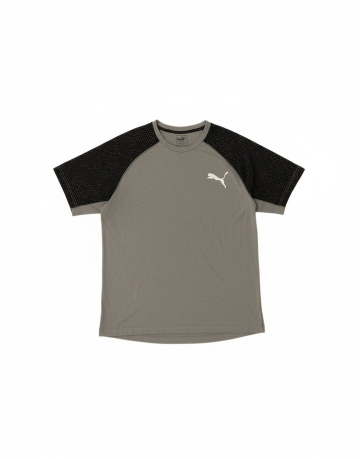 PUMA Mens T-Shirt Top Large Grey Colourblock Polyester Vintage Puma and Second-Hand Puma from Messina Hembry 