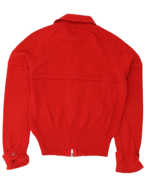 D. Zewnętrzny damski sweter typu Crop Cardigan UK 12, średni czerwony, bawełniany