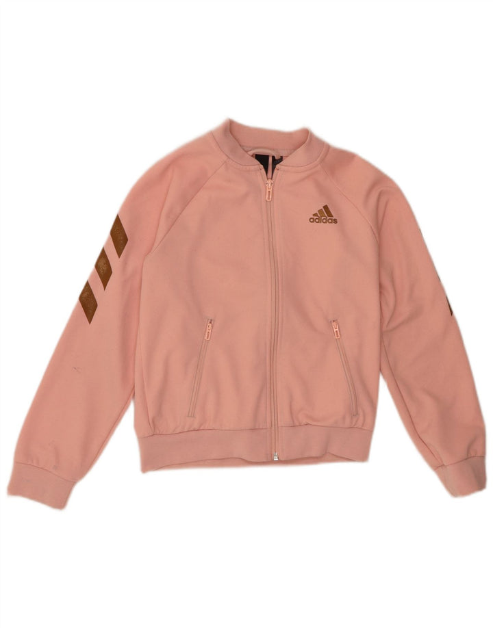 ADIDAS Girls Tracksuit Top Jacket 9-10 Years Pink Polyester