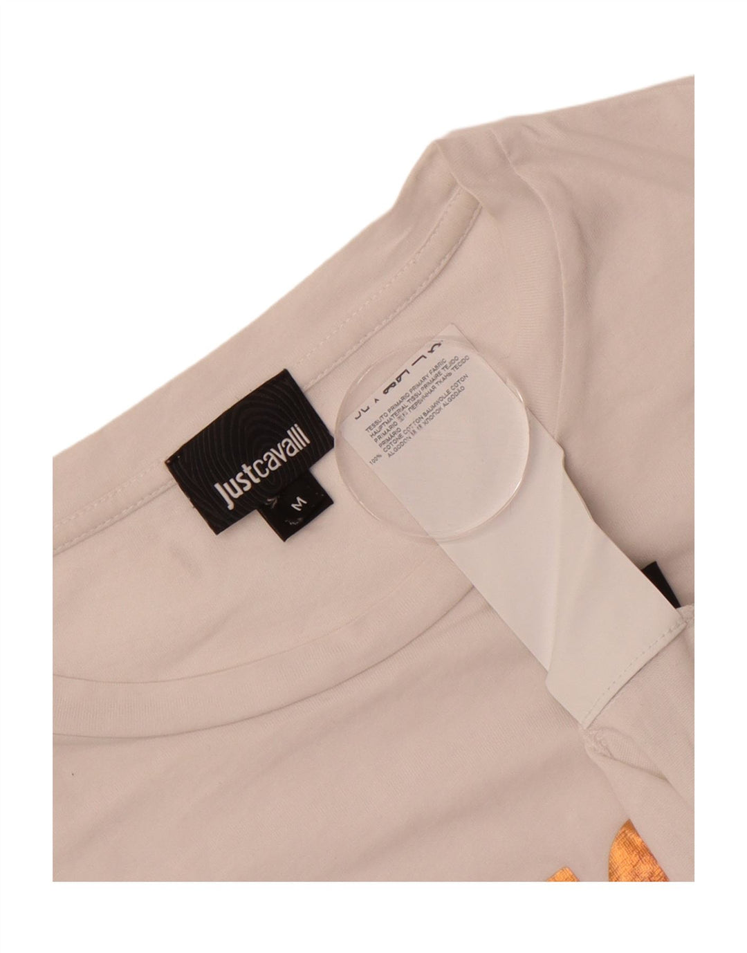 JUST CAVALLI Mens Graphic T-Shirt Top Medium White Cotton Vintage Just Cavalli and Second-Hand Just Cavalli from Messina Hembry 