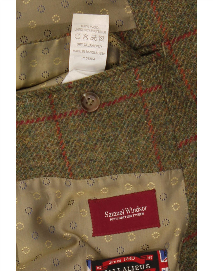 Samuel Windsor Mens 2 Button Blazer Jacket UK 46 3XL Khaki Check Wool