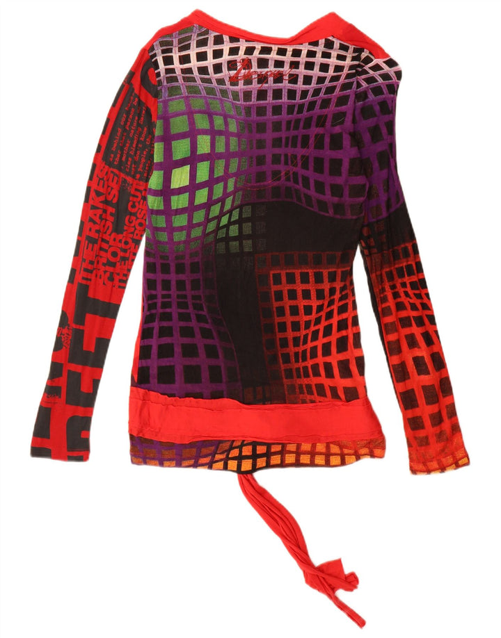 Desigual Womens Graphic Top Long Sleeve UK 12 Medium Red Viscose