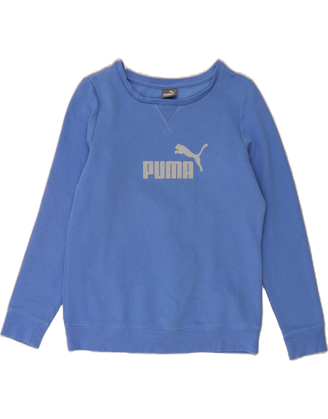 PUMA Womens Graphic Sweatshirt Jumper UK 14 Medium  Blue Cotton Vintage Puma and Second-Hand Puma from Messina Hembry 