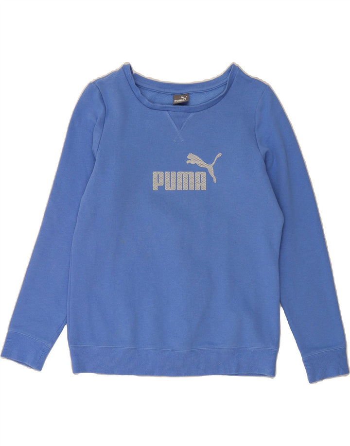 PUMA Womens Graphic Sweatshirt Jumper UK 14 Medium  Blue Cotton Vintage Puma and Second-Hand Puma from Messina Hembry 