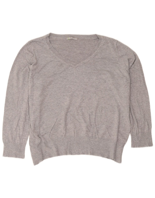Marks & Spencer Damski sweter z dekoltem w kształcie litery V, UK 22 3XL, szary wiskoza