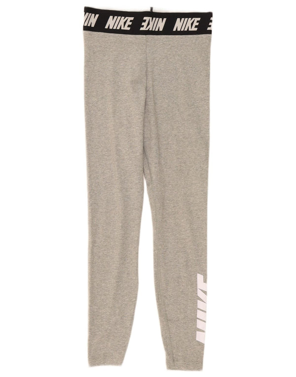 Nike Womens Graphic Leggings UK 8 Small Grey Colourblock Cotton