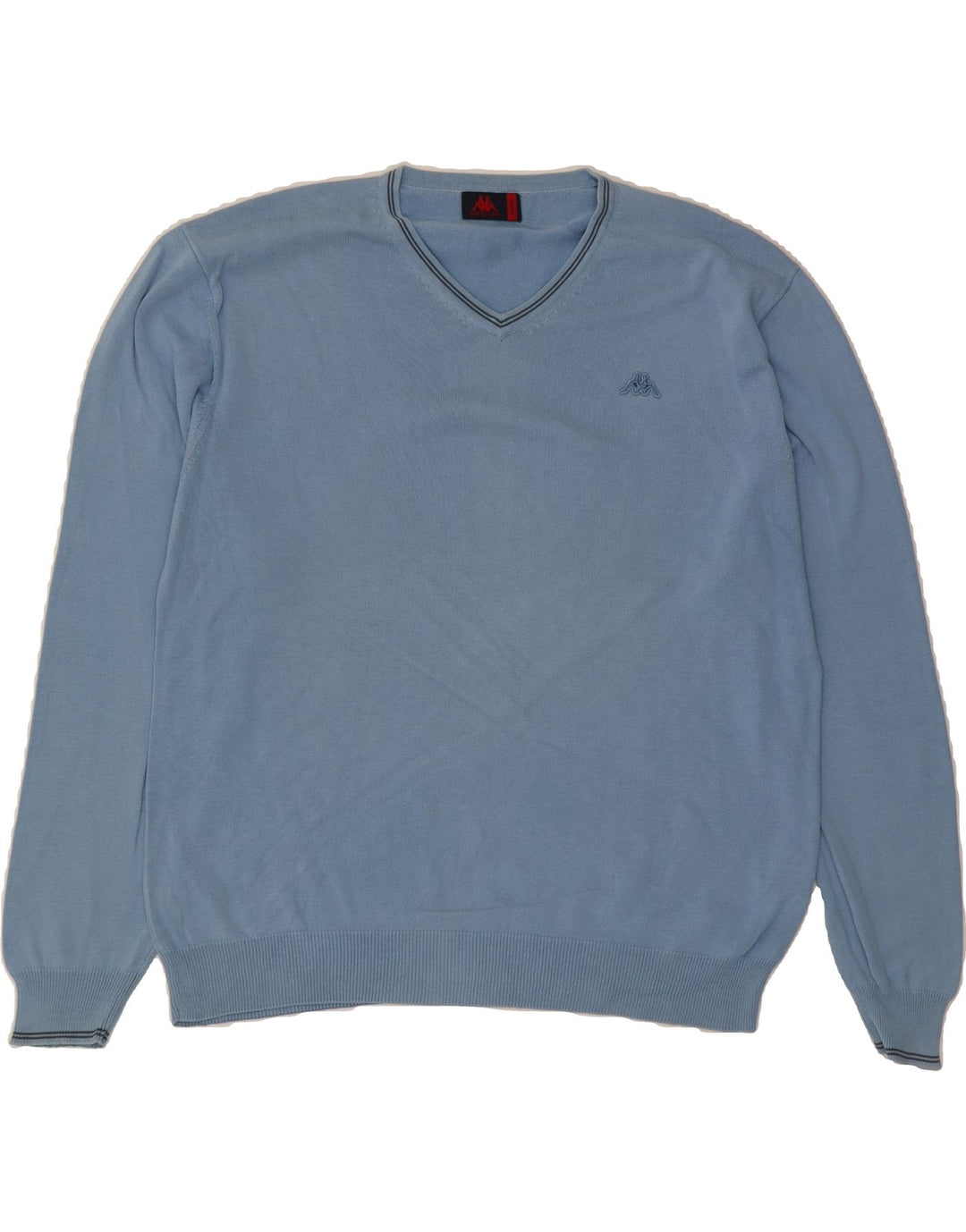 KAPPA Mens V-Neck Jumper Sweater Large Blue Cotton Vintage Kappa and Second-Hand Kappa from Messina Hembry 