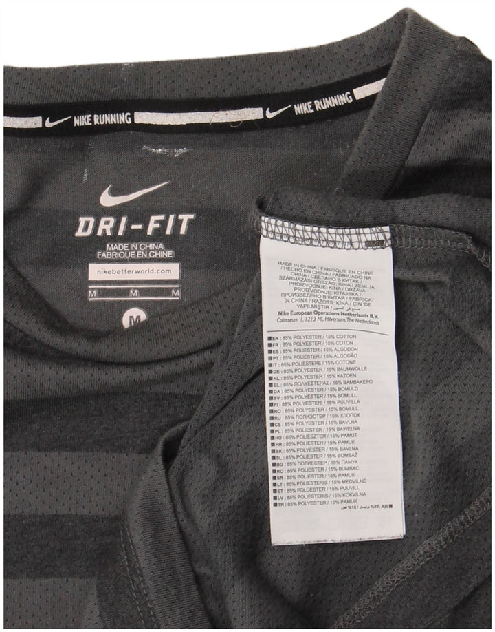 Nike Herren Dri Fit T-Shirt-Oberteil aus mittelgrau gestreiftem Polyester