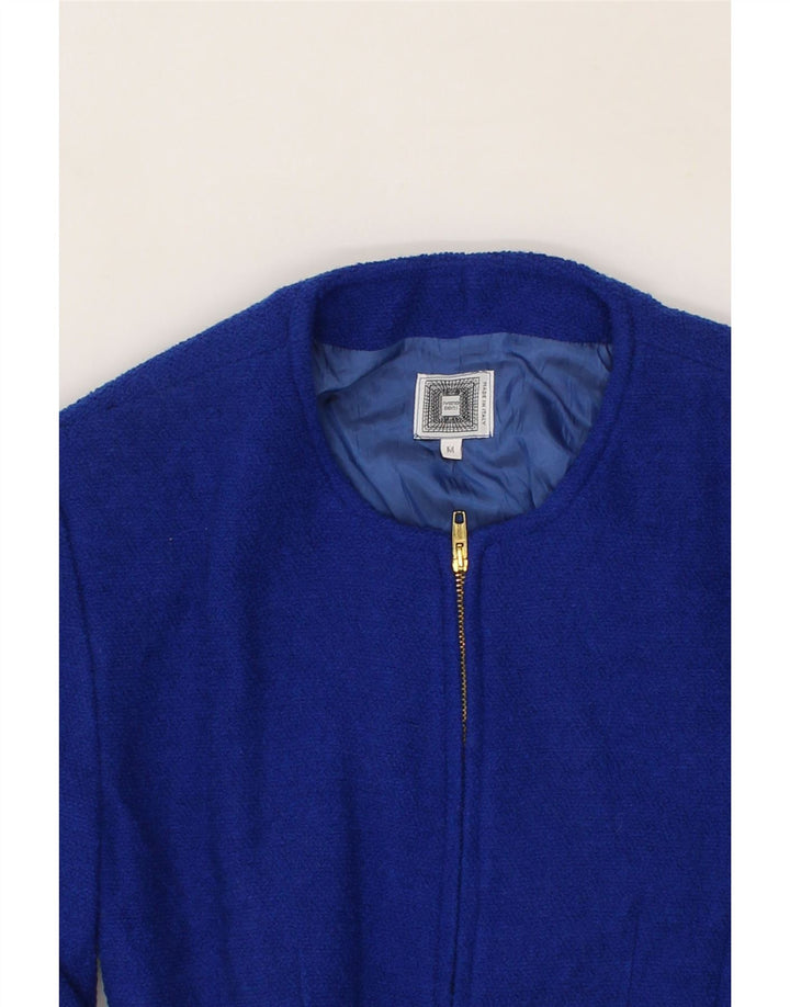 VINTAGE Womens Longline Blazer Jacket UK 14 Medium Blue Acetate Vintage Vintage and Second-Hand Vintage from Messina Hembry 