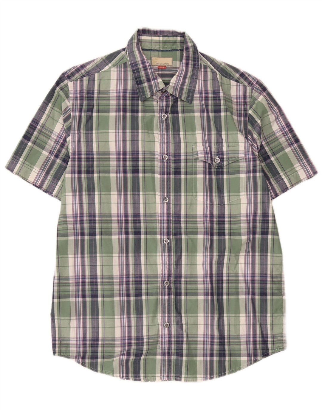 John Lewis Chemise à manches courtes pour homme en coton à carreaux vert moyen