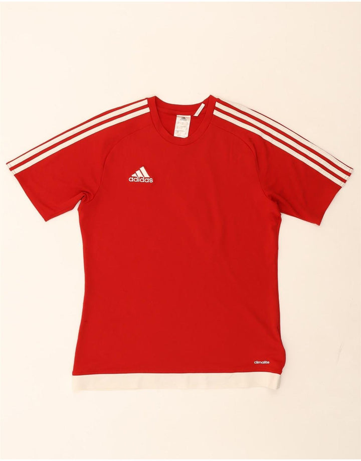 ADIDAS Mens Climalite Graphic T-Shirt Top Small Red Colourblock Polyester Vintage Adidas and Second-Hand Adidas from Messina Hembry 