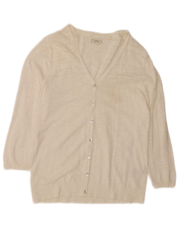 Suéter cardigã feminino de manga 3/4 Fat Face UK 12 algodão branco médio