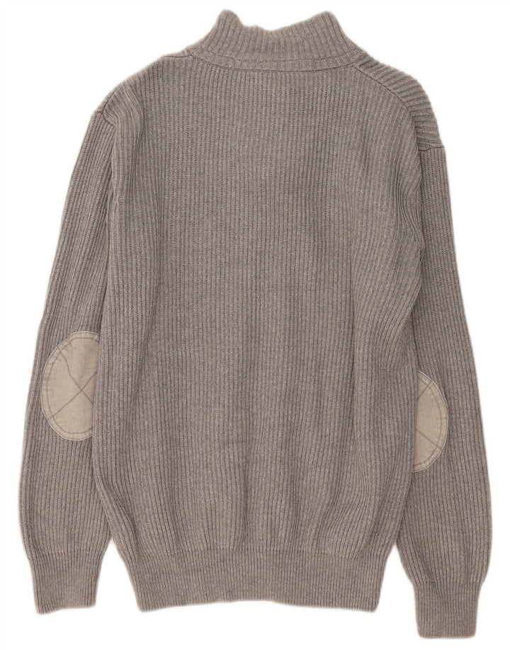 CREW CLOTHING Mens Button Neck Jumper Sweater Large Grey Cotton