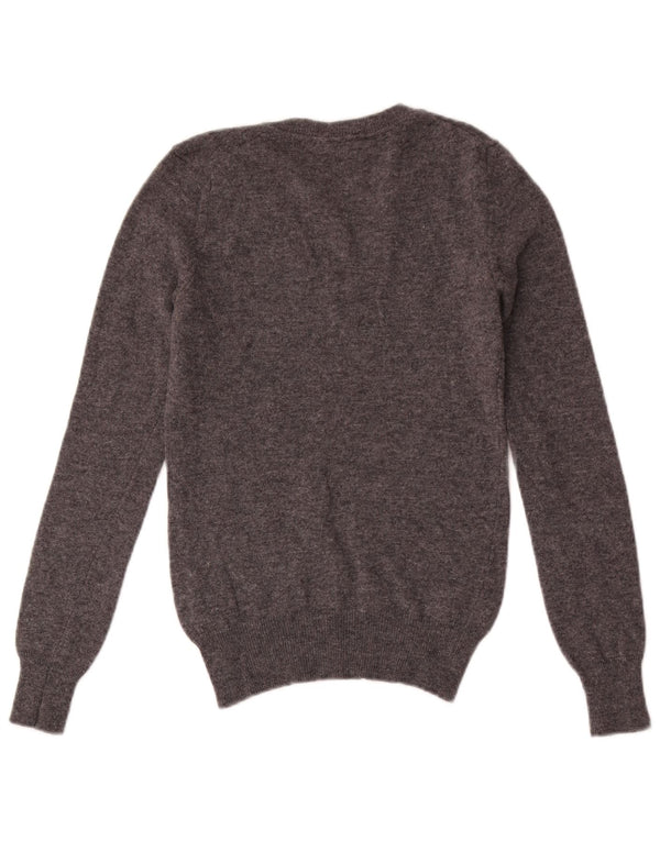 Gant Pull col V pour femme UK 4 XS Gris chiné en laine d'agneau