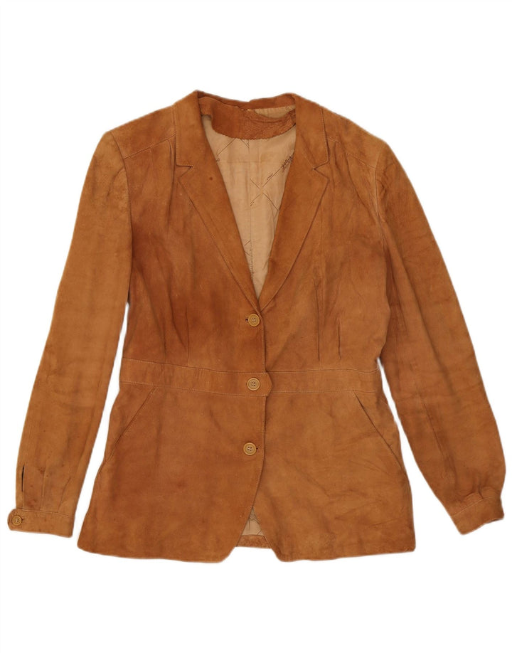 vintage Femme 3 Boutons Blazer En Daim Veste UK 14 Brun Moyen