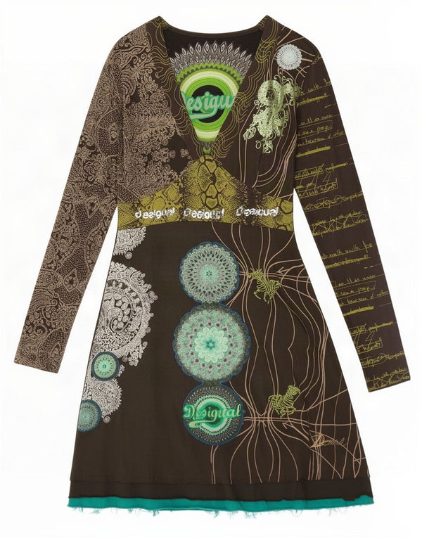 Rochie A-Line cu mânecă lungă pentru femei Desigual UK 8 Small Khaki Paisley