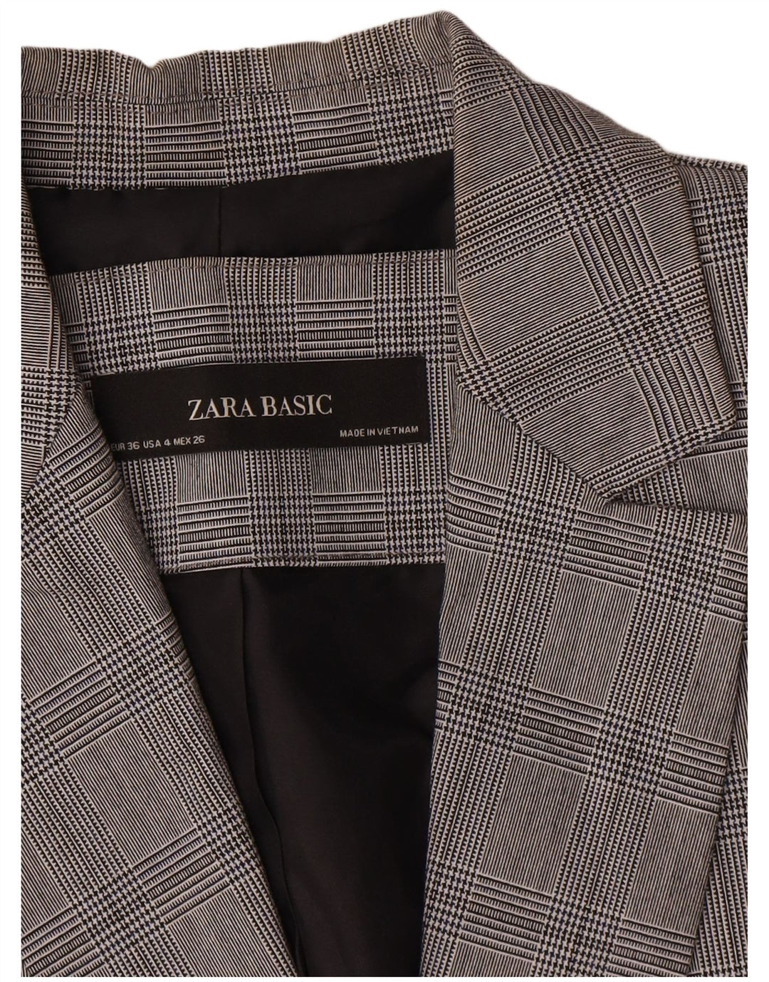Zara Womens 1 Button Blazer Jacket EU 36 XS Grey Houndstooth Polyester