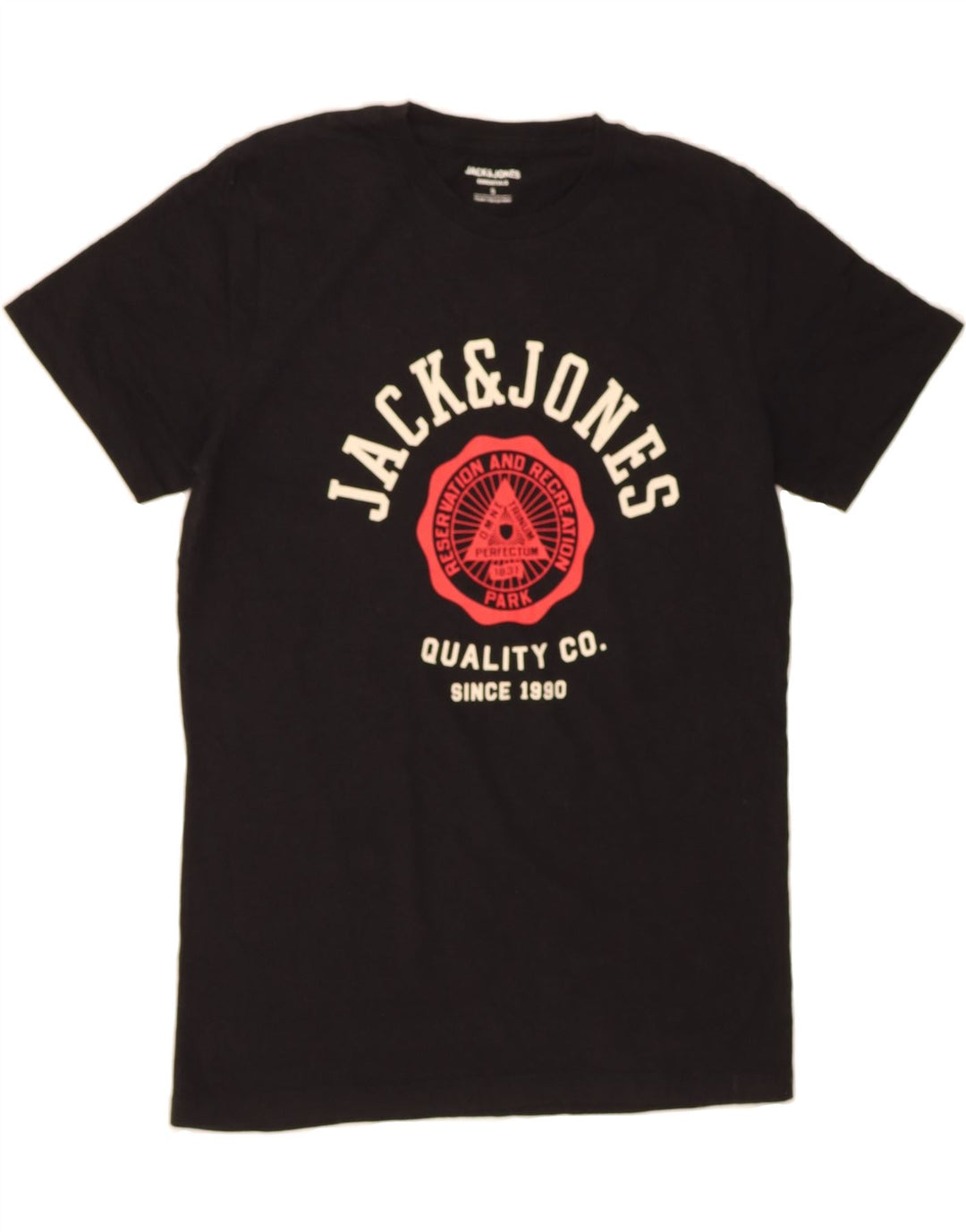 JACK & JONES Mens Graphic T-Shirt Top Small Black Vintage Jack & Jones and Second-Hand Jack & Jones from Messina Hembry 