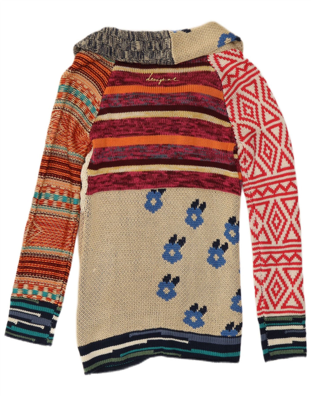 Desigual Womens Cardigan Sweater UK 14 Large Multicoloured Patchwork
