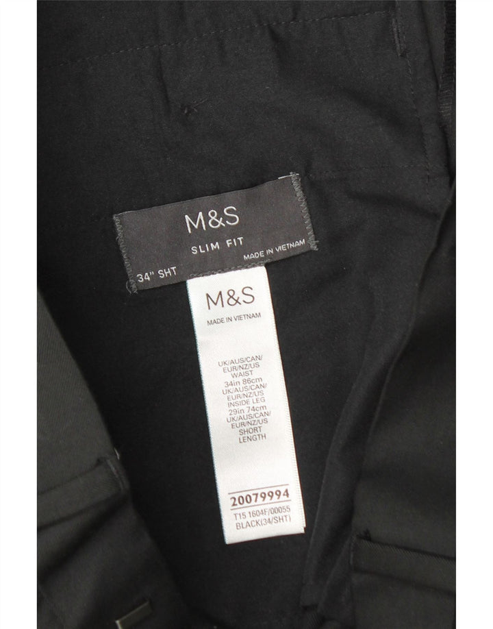 Marks & Spencer Mens Slim Fit Suit Trousers W34 L29 Black Polyester