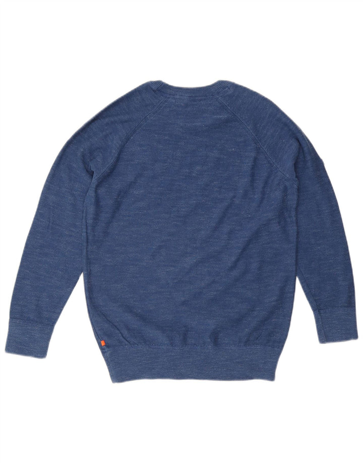 SUPERDRY Mens Crew Neck Jumper Sweater Medium Blue Flecked Cotton