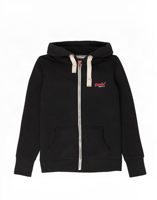 Superdry Womens Zip Hoodie Sweater UK 10 Small Black Cotton