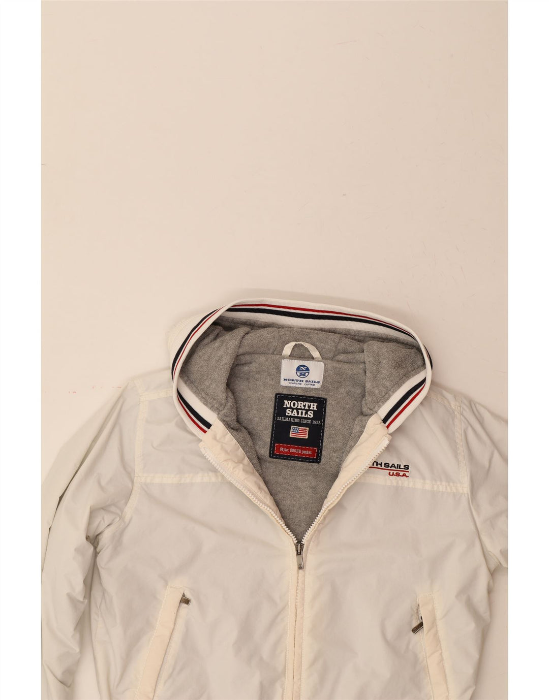 NORTH SAILS Boys Hooded Bomber Jacket 9-10 Years White Polyamide Vintage North Sails and Second-Hand North Sails from Messina Hembry 