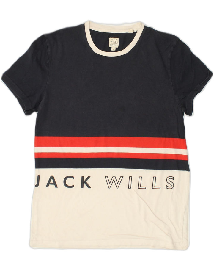 JACK WILLS Mens Graphic T-Shirt Top Small Navy Blue Colourblock Cotton | Vintage Jack Wills | Thrift | Second-Hand Jack Wills | Used Clothing | Messina Hembry 
