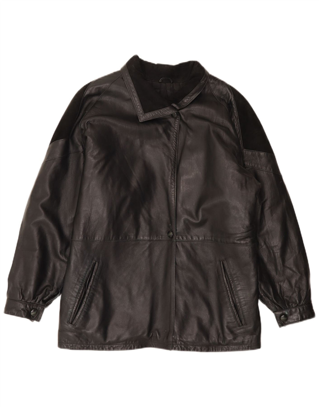 Vintage Womens Leather Jacket EU 44 XL Black Leather
