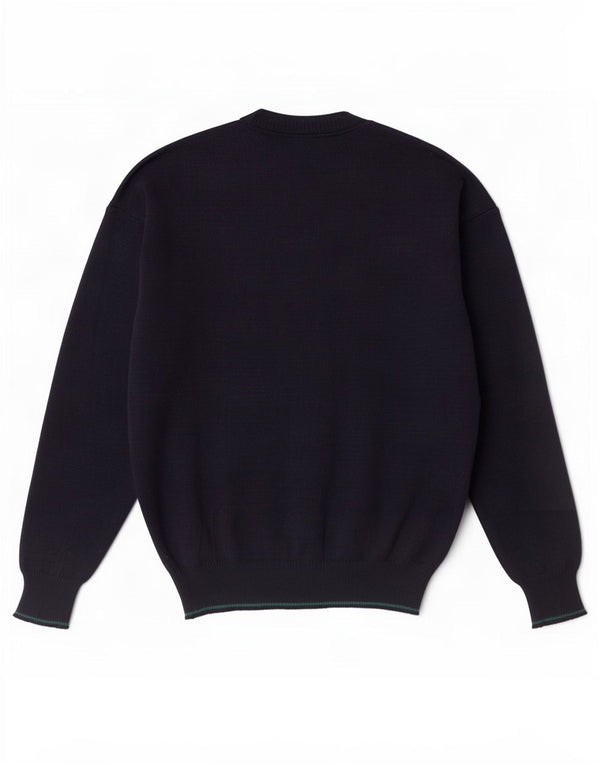 Maglione vintage da uomo con scollo a V, poliacrilico maculato medio blu navy