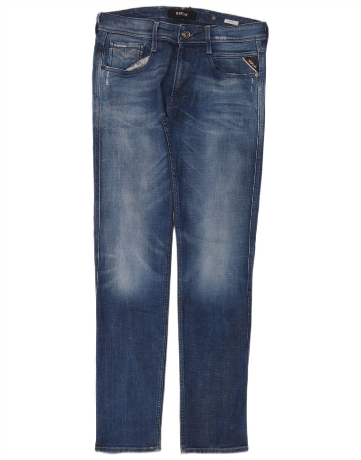 Replay Mens Slim Jeans W32 L32 Blue Cotton