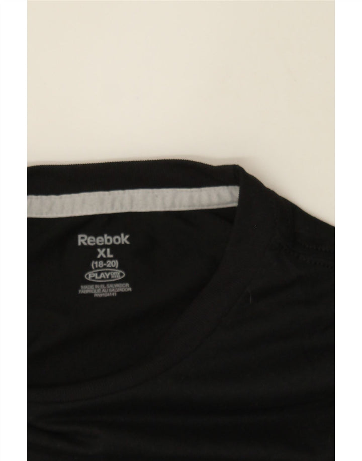 REEBOK Boys T-Shirt Top 15-16 Years XL Black Polyester Vintage Reebok and Second-Hand Reebok from Messina Hembry 