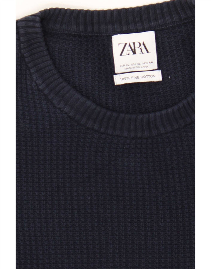 Zara Mens Crew Neck Jumper Sweater XL Navy Blue