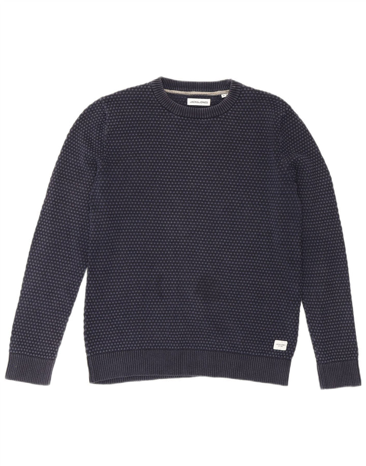 Jack & Jones Mens Crew Neck Jumper Sweater Medium Navy Blue Polka Dot