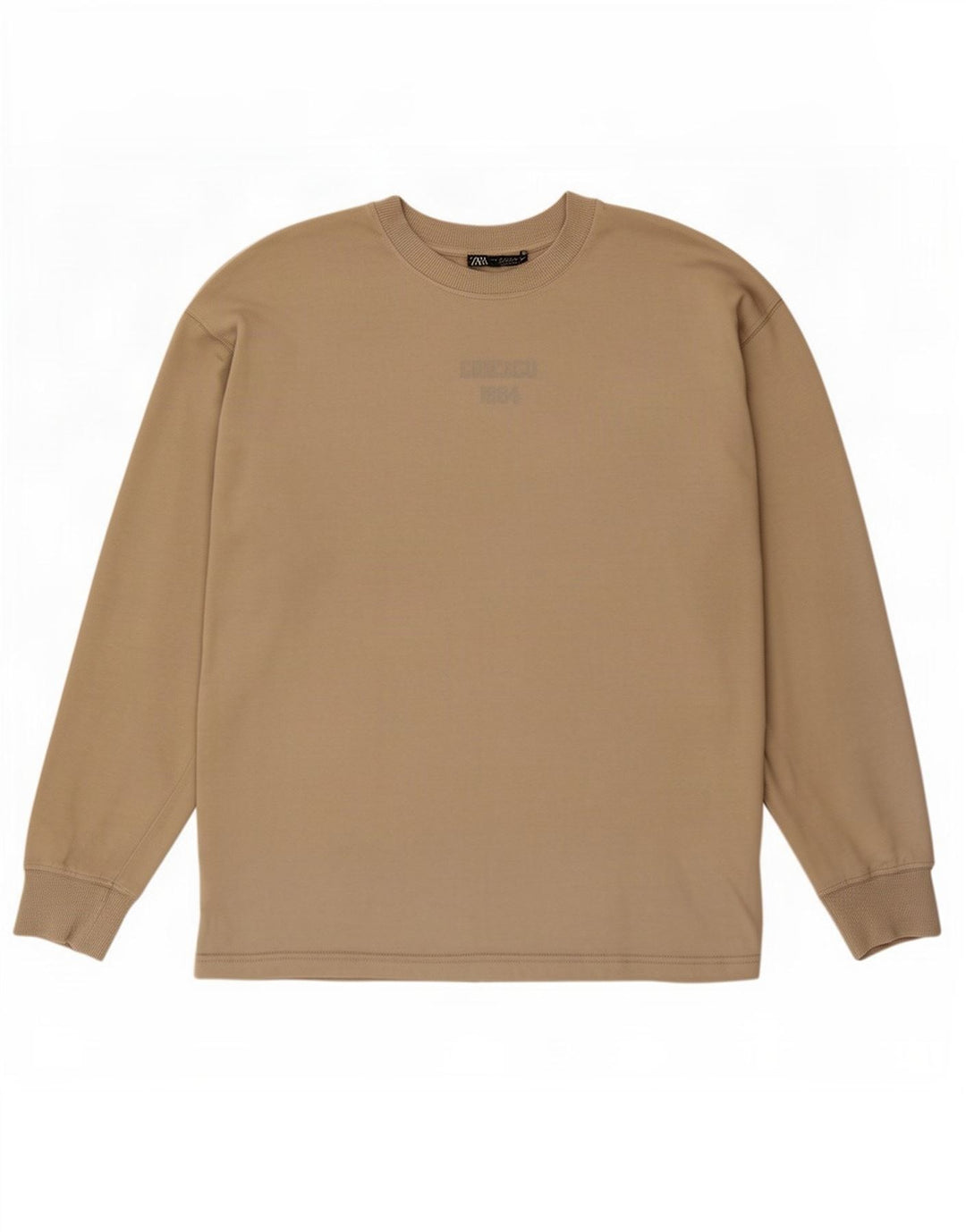 Zara Mujer Top Oversize Manga Larga Algodón Beige Medio