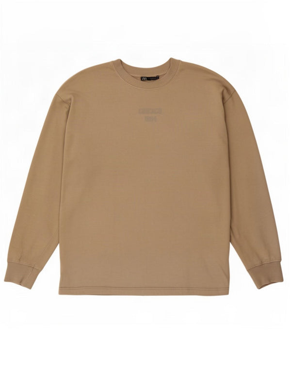 Top Zara da donna oversize a maniche lunghe in cotone beige medio