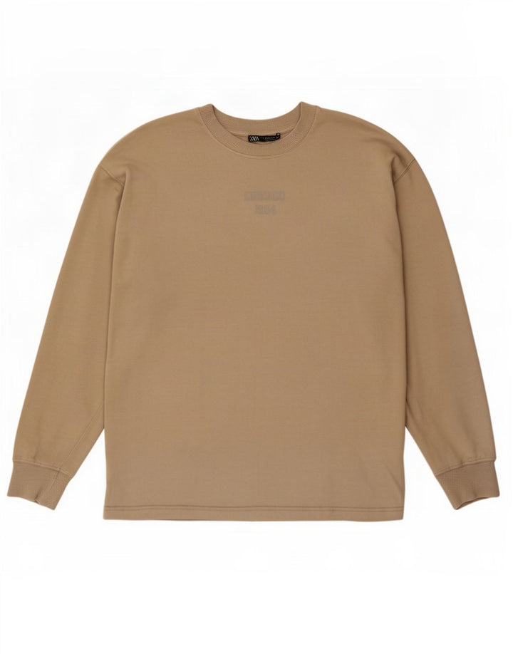 Zara Mujer Top Oversize Manga Larga Algodón Beige Medio