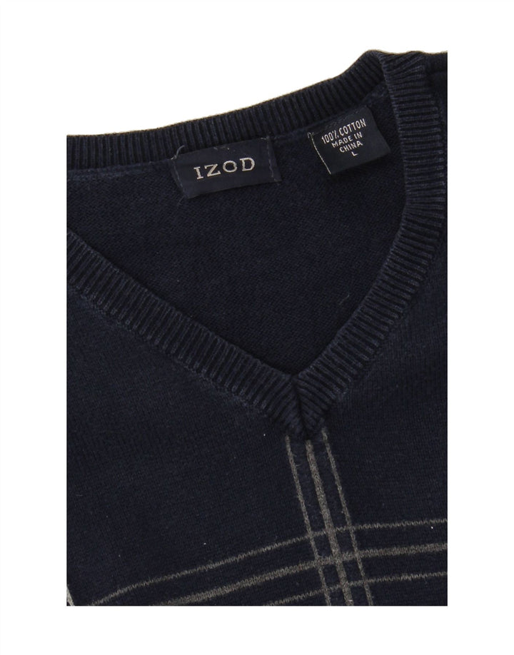 IZOD Mens Vest Tank Top Large Navy Blue Check Cotton Vintage Izod and Second-Hand Izod from Messina Hembry 