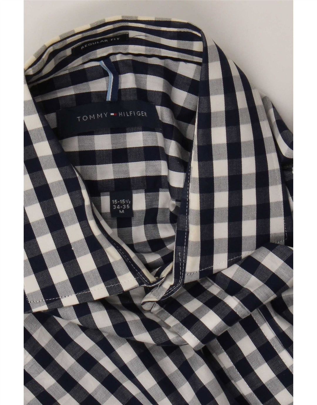 Tommy Hilfiger Mens Regular Fit Shirt Size 15 1/2 Medium Navy Blue Gingham