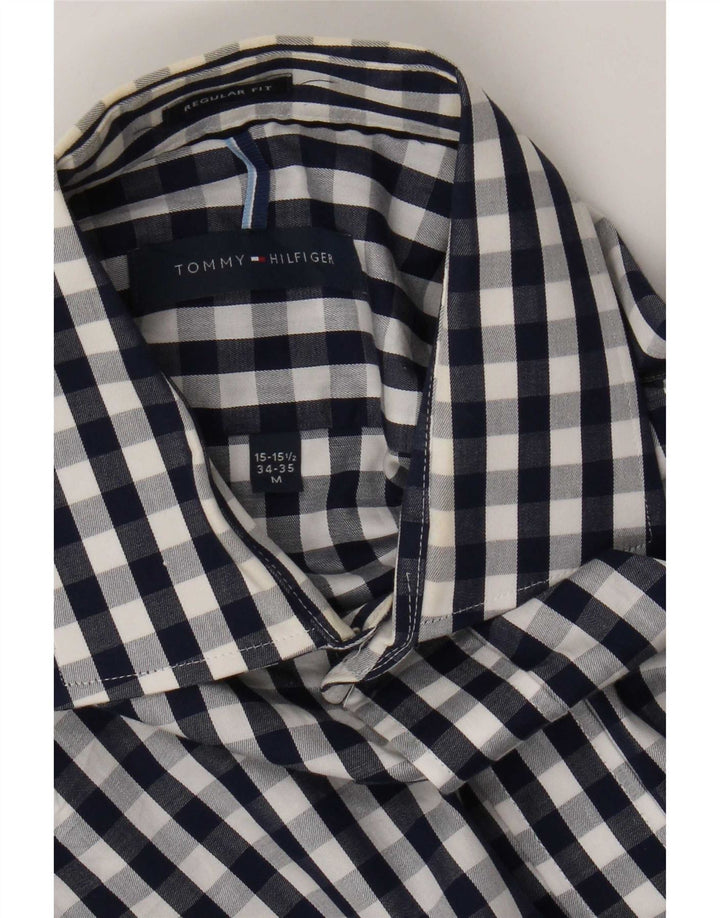 Tommy Hilfiger Mens Regular Fit Shirt Size 15 1/2 Medium Navy Blue Gingham
