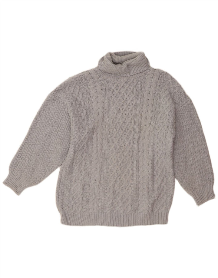 VINTAGE Womens Roll Neck Jumper Sweater UK 16 Large Grey Wool