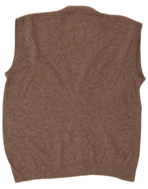 Vintage Mens Sleeveless Cardigan Sweater Large Brown Argyle/Diamond Wool