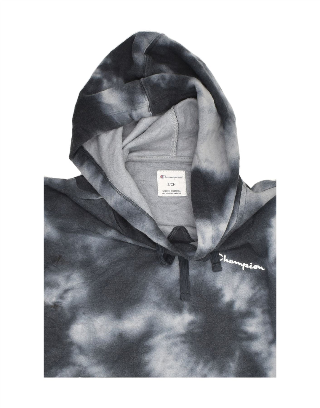 CHAMPION Womens Hoodie Jumper UK 8 Small Grey Tie Dye Cotton | Vintage Champion | Thrift | Second-Hand Champion | Used Clothing | Messina Hembry 