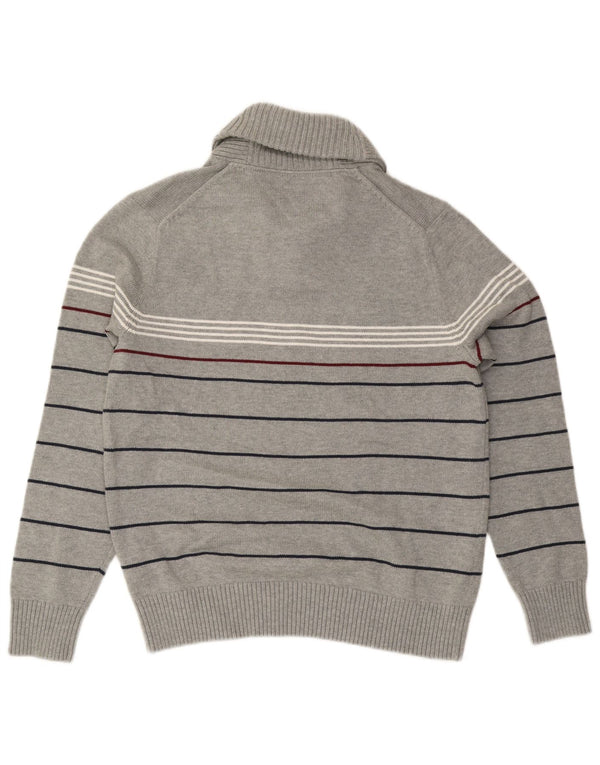 Tommy Hilfiger Pull à col châle pour homme en coton rayé gris Large