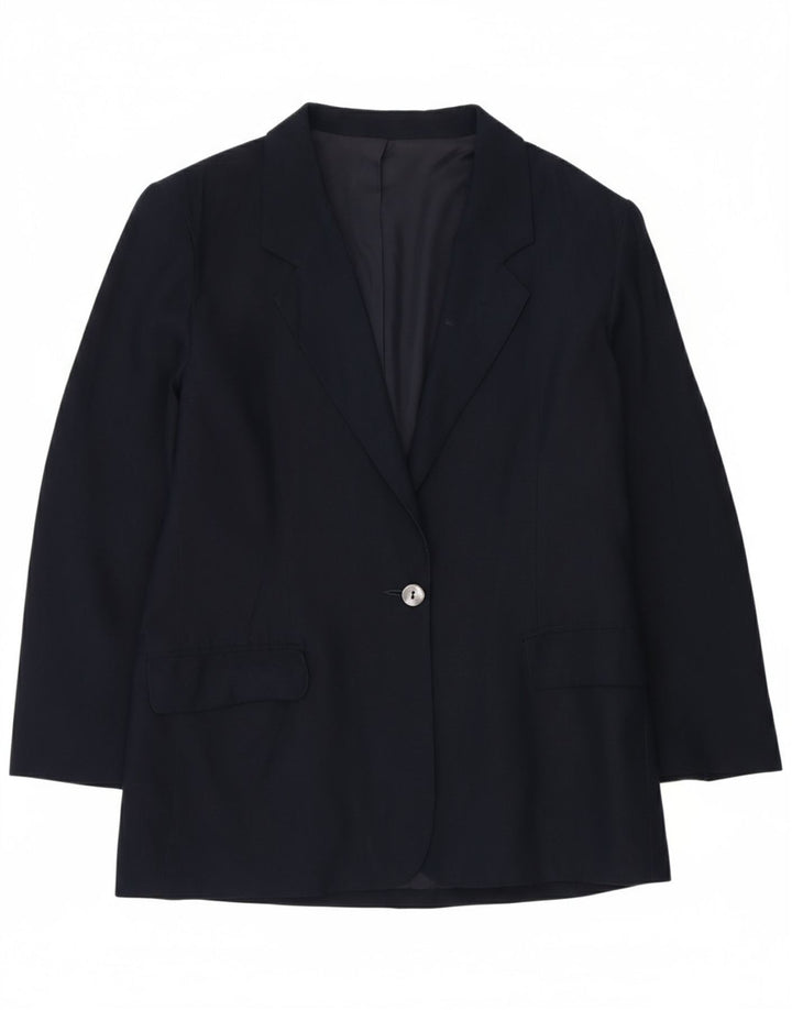 DANIEL HECHTER Womens 1 Button Blazer Jacket UK 14 Large Navy Blue Silk