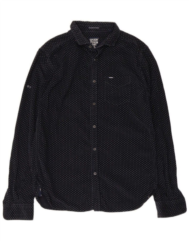 Superdry Mens Corduroy Shirt Medium Navy Blue Spotted Cotton
