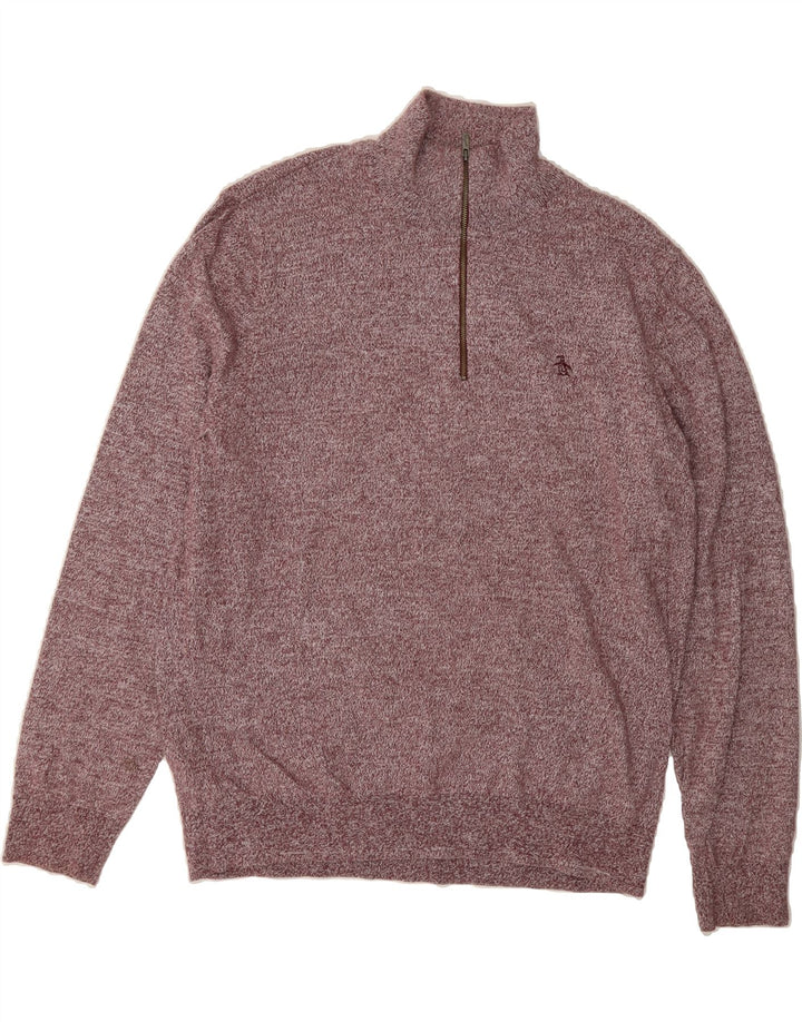 PENGUIN Mens Zip Neck Jumper Sweater XL Burgundy Cotton Vintage Penguin and Second-Hand Penguin from Messina Hembry 