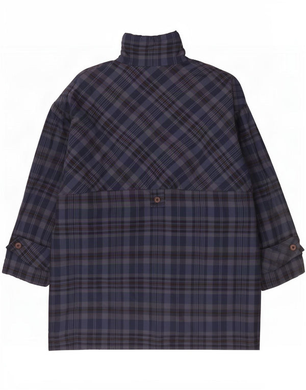 vintage Femme Coupe-Vent Manteau UK 20 2XL Bleu Marine Check Coton